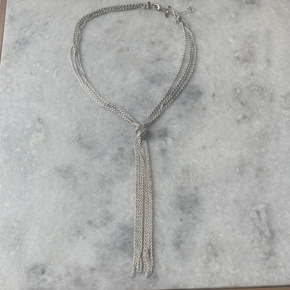 Silver Rope Chain Knot Lariat Necklace